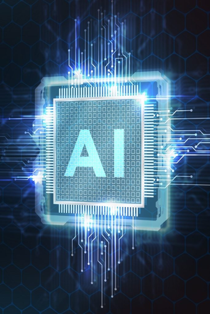 An AI chip radiating light