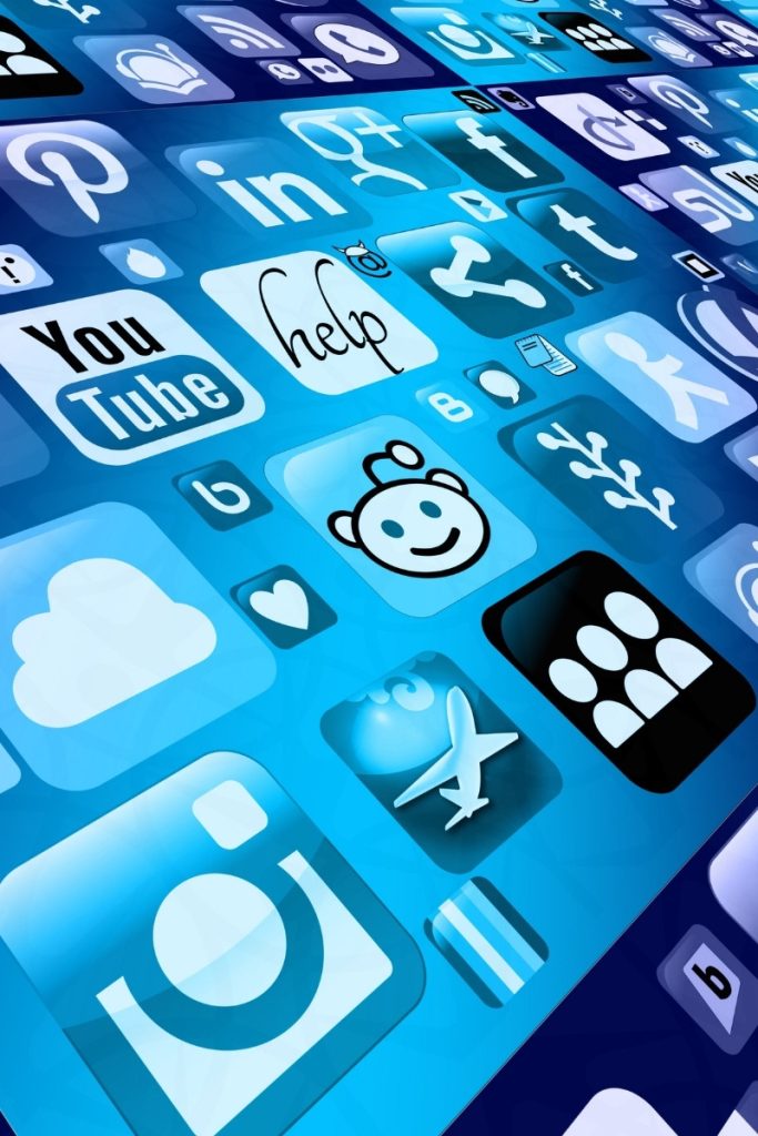 Familiar social logos against a blue display