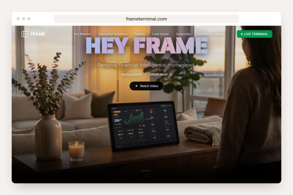 frameterminal.com landing page seen in a desktop browser