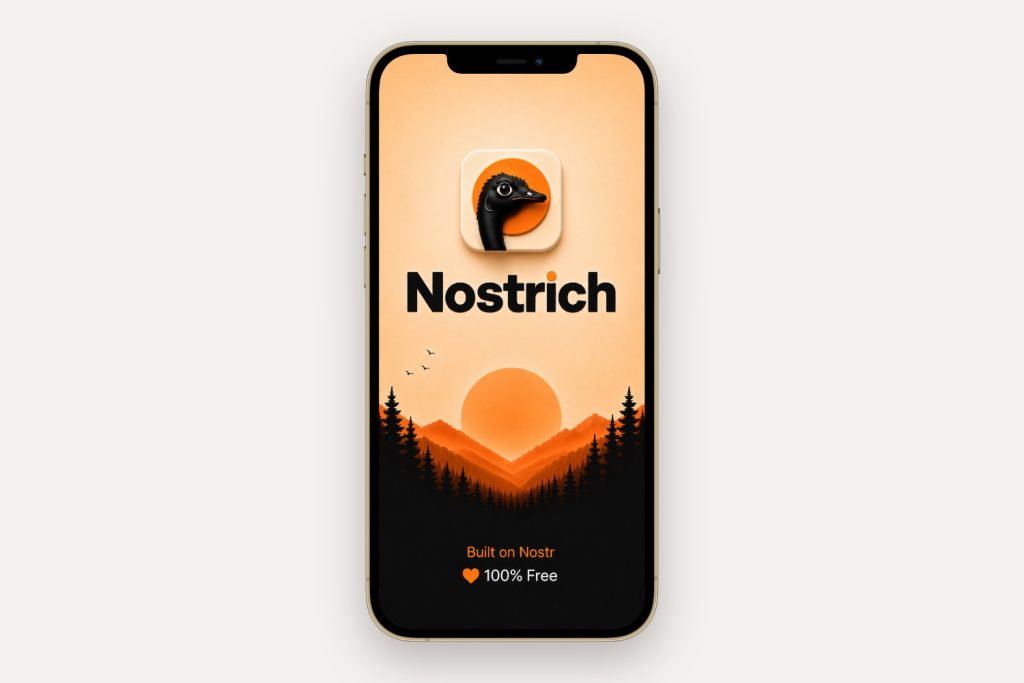 Gold colored iPhone open to the Nostrich app