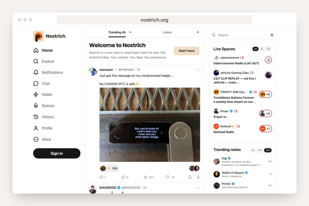 nostrich.org landing page seen in a desktop browser