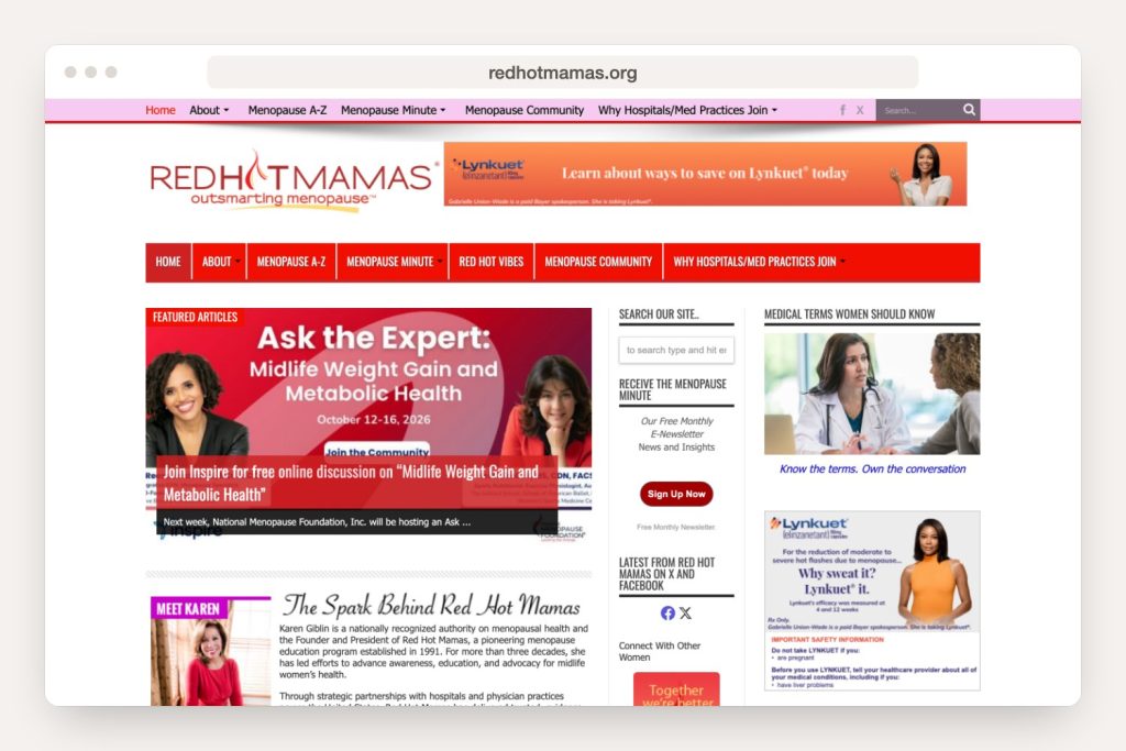 redhotmamas.org landing page seen in a desktop browser