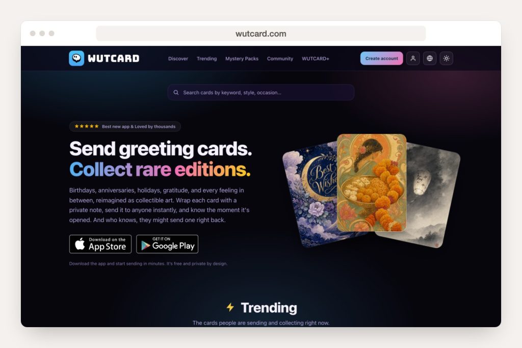 wutcard.com landing page seen in a desktop browser